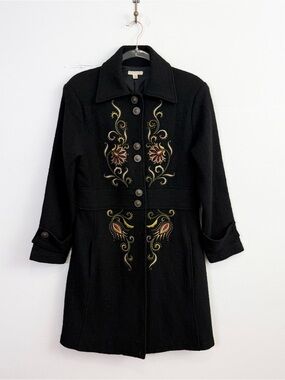 Embroidered Black Long Blazer Coat - Women's Tailored Jacket